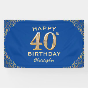 40. Geburtstag Party Blau und Gold Glitzer Rahmen Banner
