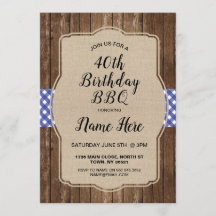 40. Geburtstag Party Blue Gingham Burlap GRILLEN I