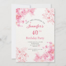 40. Geburtstag Party Blumenrosa Einladung
