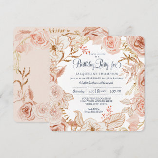 40. Geburtstag Party Blush Pink Aquarell Flora Einladung