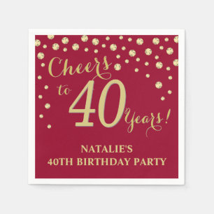 40. Geburtstag Party Burgundy Red und Gold Diamond Serviette
