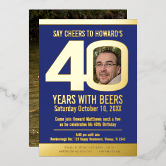 40. Geburtstag Party dunkelblaue Goldfolie Foto Bi Folieneinladung