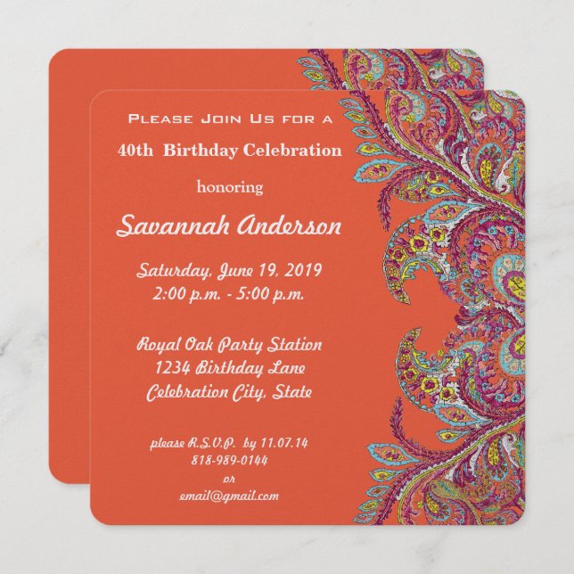 40. Geburtstag Party Einladung (Vorne/Hinten)
