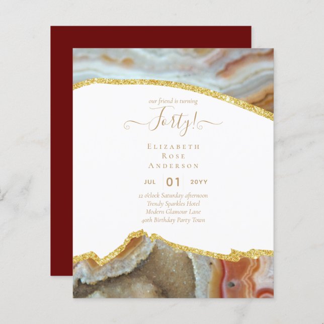 40. Geburtstag Party Einladungen Glitzer Glamour (Vorne/Hinten)