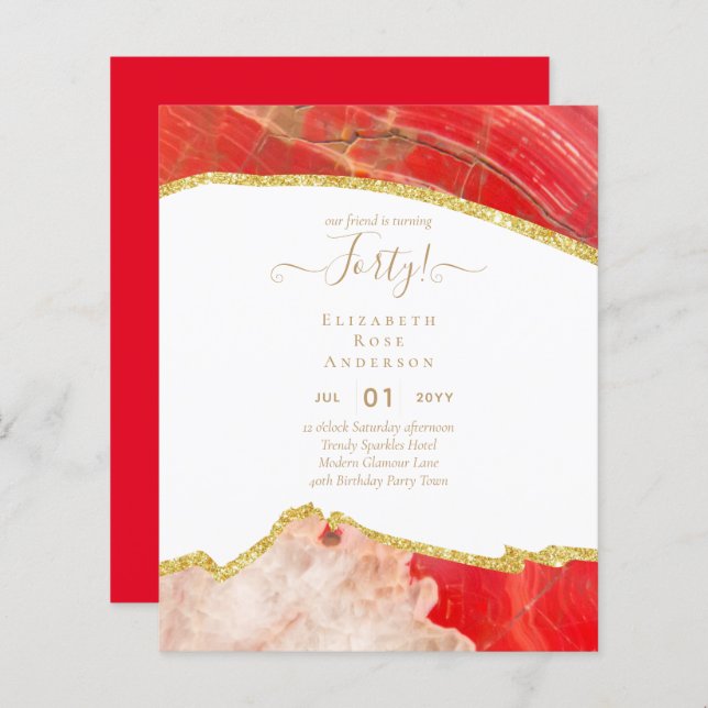40. Geburtstag Party Einladungen Glitzer Glamour (Vorne/Hinten)