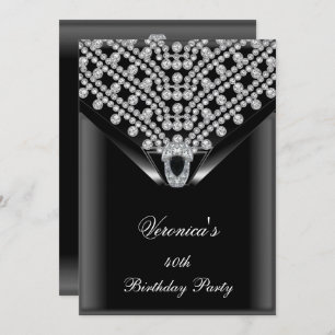 40. Geburtstag Party Elegant Black Diamonds 2 Einladung