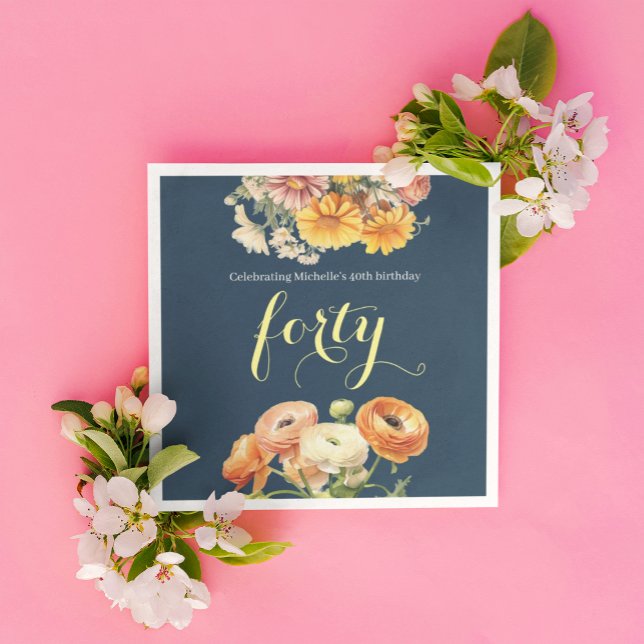 40. Geburtstag Party Elegant Fröhliche Blüte Serviette (Von Creator hochgeladen)