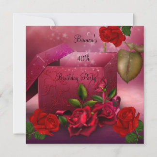40. Geburtstag Party Elegante Rote Rose Geschenkbo Einladung