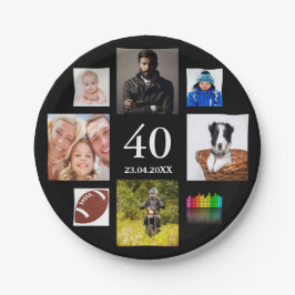 40. Geburtstag Party Foto Collage schwarzer Typ Ma Pappteller