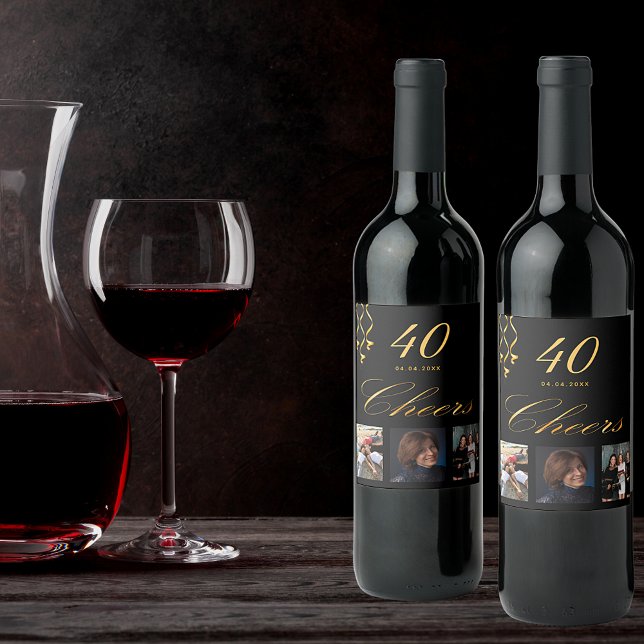 40. Geburtstag Party Foto Schwarzes Goldjubeln Dre Weinetikett (Von Creator hochgeladen)