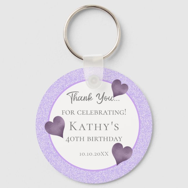 40. Geburtstag Party Geschenk Lila Herzen Schlüsse Schlüsselanhänger (Vorderseite)