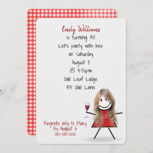 40. Geburtstag Party Girl with Wine Einladung