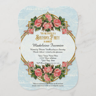 40. Geburtstag Party Gold Glitzer Vintage Rose Einladung