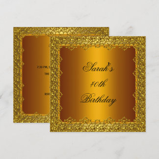 40. Geburtstag Party Gold Lace Rahmen gelb Einladung