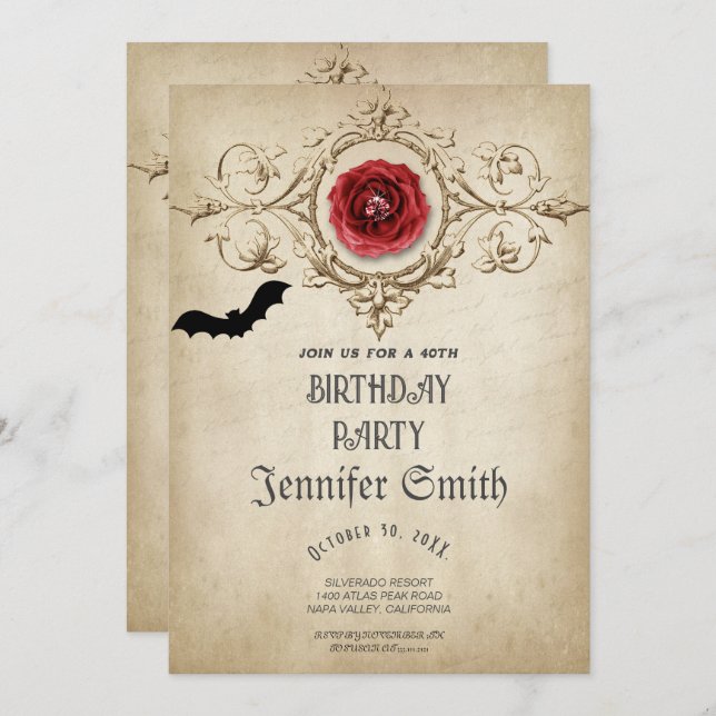 40. Geburtstag Party Gothic Red Einladung (Vorne/Hinten)