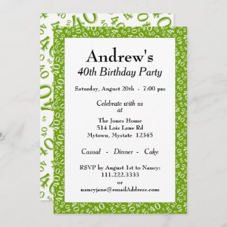 40. Geburtstag Party, Grün/Weiß Zahlenmuster Einladung