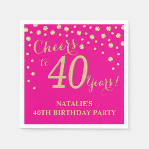 40. Geburtstag Party Hot Pink und Gold Diamond Serviette