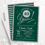 40. Geburtstag Party - JEDES ALTER Grünes Silber Einladung<br><div class="desc">Party Einladung zum 40. Geburtstag für Damen und Herren. Elegante Einladungskarte in grün mit Imitaten Glitzer Silber Folie. Features typografischer Script-Schriftart. Bis 40 Jahre! Kann in jedes Jahr personalisiert werden. Ideal für ein Meilenstein Erwachsenenfeiern.</div>