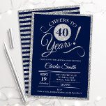 40. Geburtstag Party - JEDES ALTER Navy Silver Einladung<br><div class="desc">Party Einladung zum 40. Geburtstag für Damen und Herren. Elegante Einladungskarte in Marine mit Imitaten Glitzer Silber Folie. Features typografischer Script-Schriftart. Bis 40 Jahre! Kann in jedes Jahr personalisiert werden. Ideal für ein Meilenstein Erwachsenenfeiern.</div>