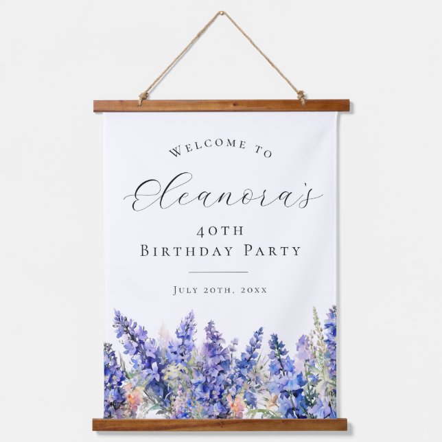 40. Geburtstag Party Juli Geburtstag Blume Willkom Wandteppich Mit Holzrahmen (Vorderseite)