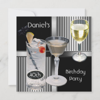 40. Geburtstag Party Mens Drinks Metal Black Silve Einladung
