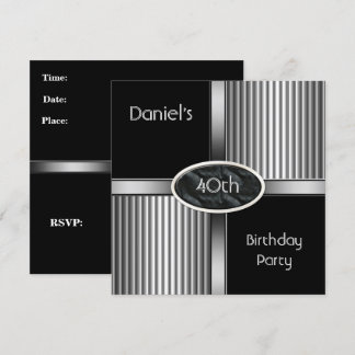 40. Geburtstag Party Mens Metal Schwarz-weiß Silbe Einladung