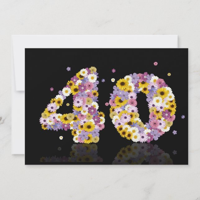 40. Geburtstag Party, mit Blumenbriefen Einladung (Vorderseite)