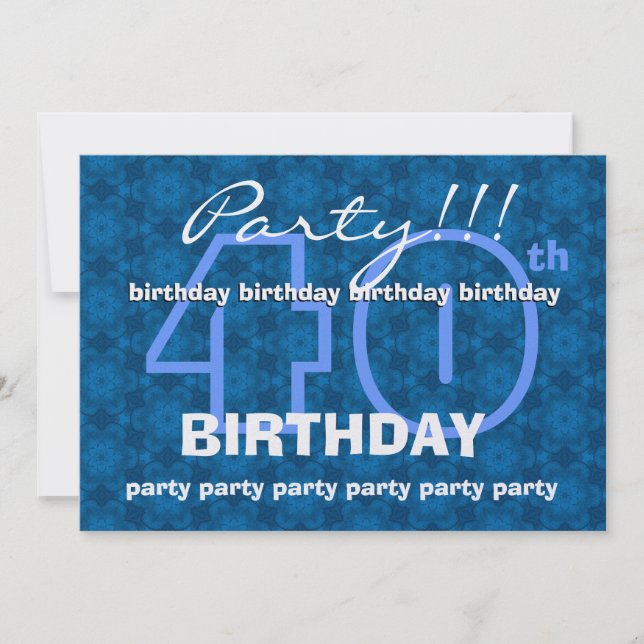 40. Geburtstag Party Modern Blue Flowers W1497 Einladung (Vorderseite)