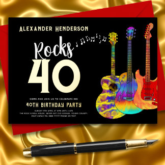 40. Geburtstag Party Music Rocks 40 Gold Folieneinladung