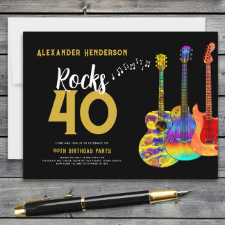40. Geburtstag Party Musikgitarre Rocks 40 Einladungspostkarte