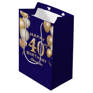 40. Geburtstag Party Navy Blue und Gold Balloons Mittlere Geschenktüte