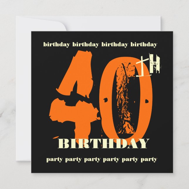 40. Geburtstag Party Orange Grunge Einladung (Vorderseite)