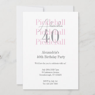 40. Geburtstag Party Pickleball Pink Typografie Einladung