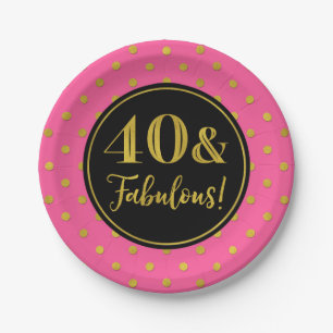 40. Geburtstag Party Pink Black Gold Dots Pappteller