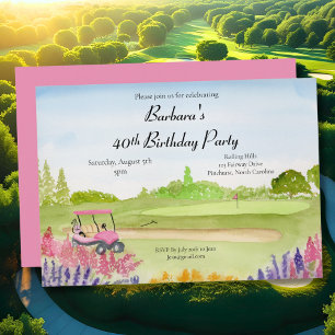 40. Geburtstag Party Pink Golf Cart Golfplatz Einladung