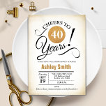 40. Geburtstag Party - Retro Gold Schwarz-weiß Einladung<br><div class="desc">Party Einladung zum 40. Geburtstag für Damen und Herren. Elegante Einladungskarte mit goldener Folie und cremigem Hintergrund im Retro-Stil mit Imitaten. Features typografischer Script-Schriftart. Bis 40 Jahre! Kann in jedes Jahr personalisiert werden. Ideal für ein Meilenstein Erwachsenenfeiern.</div>