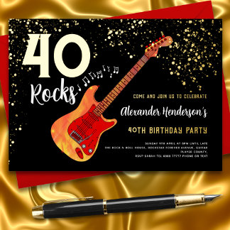 40. Geburtstag Party Rock and Roll Gold Glitzer Folieneinladung