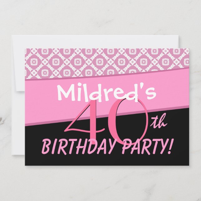 40. Geburtstag Party rosa Muster Vorlage (Vorderseite)