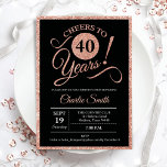 40. Geburtstag Party - Rose Gold Black JEDES ALTER Einladung<br><div class="desc">Party Einladung zum 40. Elegante Einladungskarte in Schwarz mit Imitaten Glitzer Rose Goldfolie. Features typografischer Script-Schriftart. Bis 40 Jahre! Kann in jedes Jahr personalisiert werden. Ideal für ein Meilenstein Erwachsenenfeiern.</div>