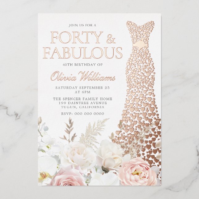 40. Geburtstag Party Rose Gold Folieneinladung (Vorderseite)