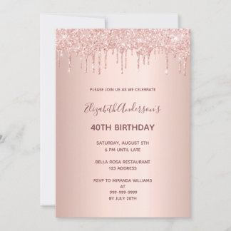 40. Geburtstag Party Rose Gold Glitzer Tropfen Einladung