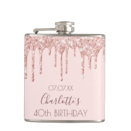 40. Geburtstag Party Rose Gold Glitzer Tropfen pin Flachmann