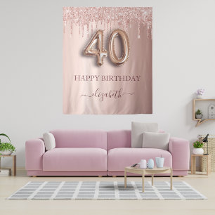 40. Geburtstag Party rot Rosa Rosa Gold Glitzer Wandteppich