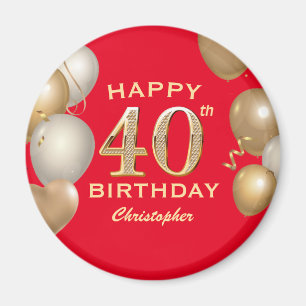 40. Geburtstag Party Rot und Gold Ballons Magnet