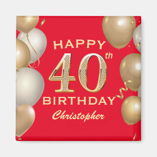40. Geburtstag Party Rot und Gold Ballons Magnet