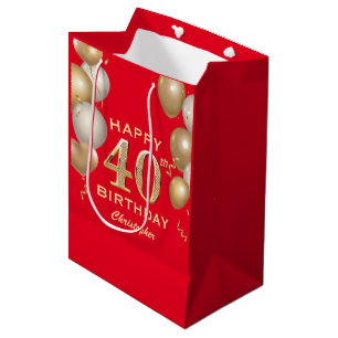 40. Geburtstag Party Rot und Gold Ballons Mittlere Geschenktüte