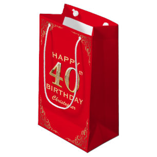 40. Geburtstag Party Rot und Gold Glitzer Rahmen Kleine Geschenktüte