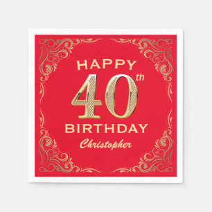 40. Geburtstag Party Rot und Gold Glitzer Rahmen Serviette