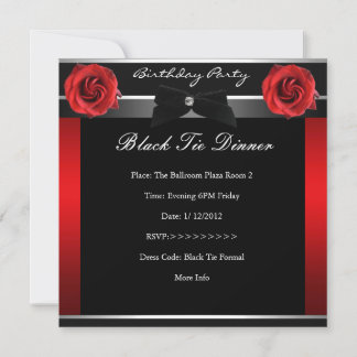40. Geburtstag Party Rote Rose Schwarze Krawatte Einladung