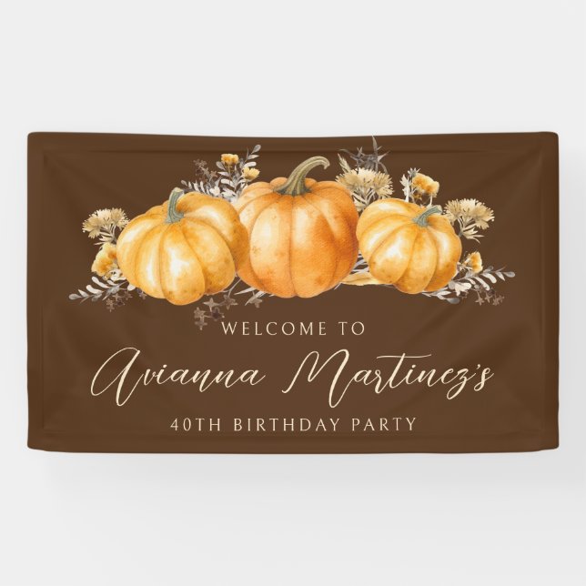 40. Geburtstag Party Rustic Boho Fall Pumpkin Banner (Horizontal)